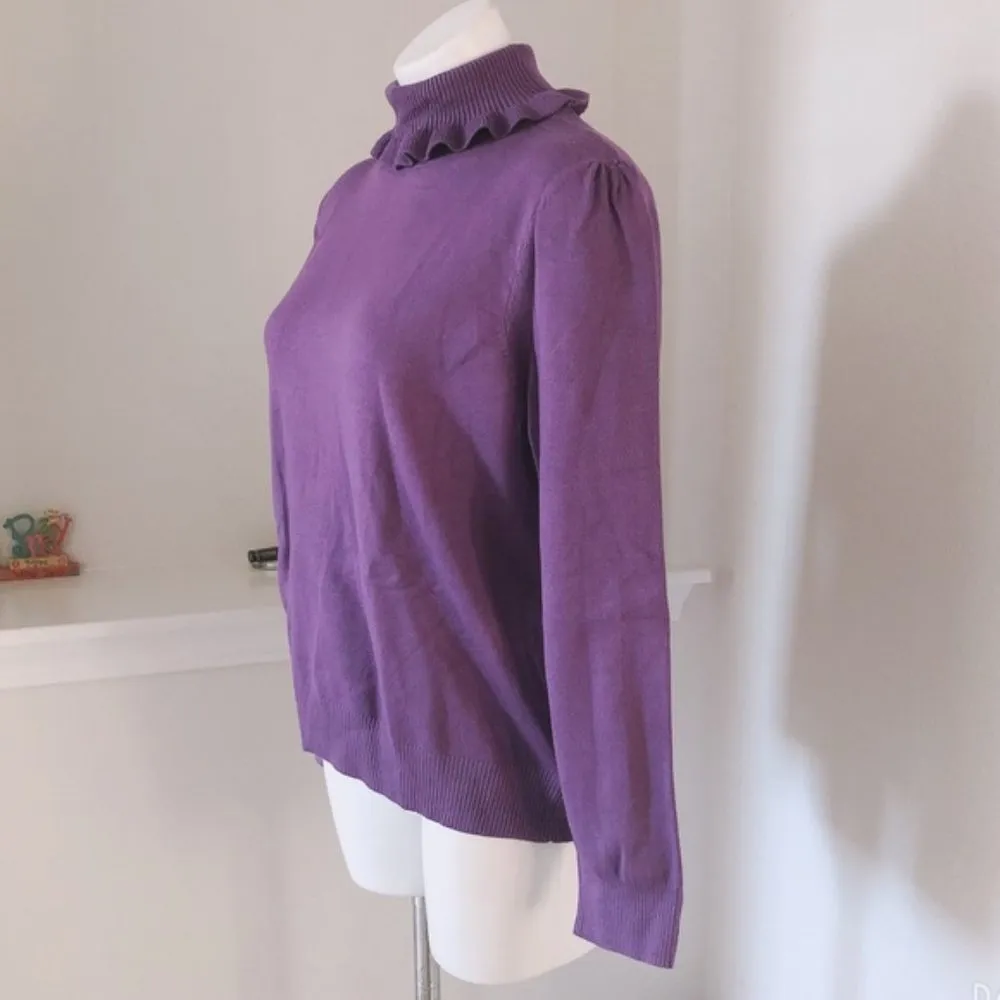 Joseph A. Ruffle Collar Turtleneck Sweater Purple Pullover Size XL New with Tag - Image 3