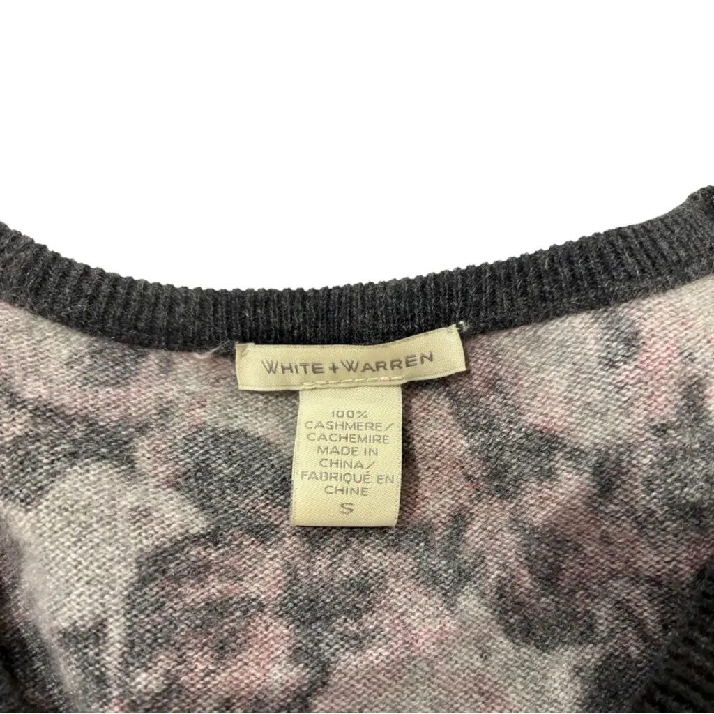 White + Warren 100% Cashmere Floral Sweater Pullover Size Small Black - Image 4