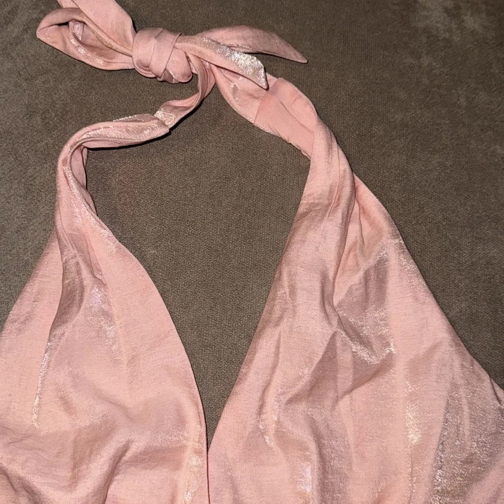 MAJORELLE Blush Pink Halter top small shimmery tie back NEW without tag - Image 3