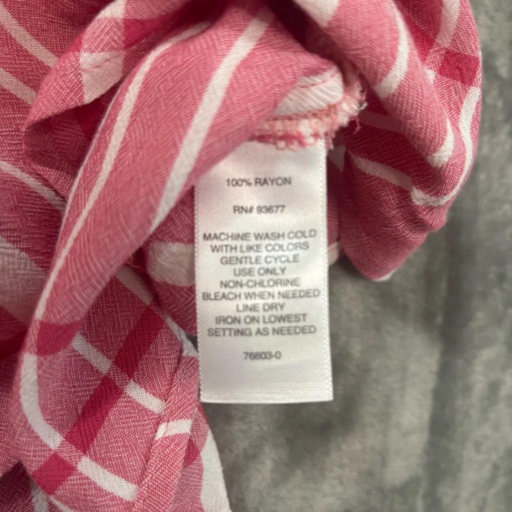 Liz Claiborne Pink Plaid Cap Sleeve V-Neck Top Sz L Casual Preppy - Image 4