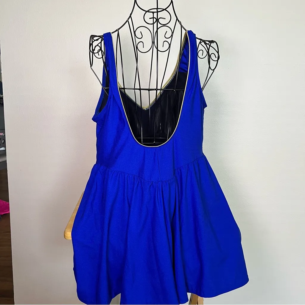 Vintage retro Robby Len one piece swim dress Vibrant Blue V neck size 24w - Image 2