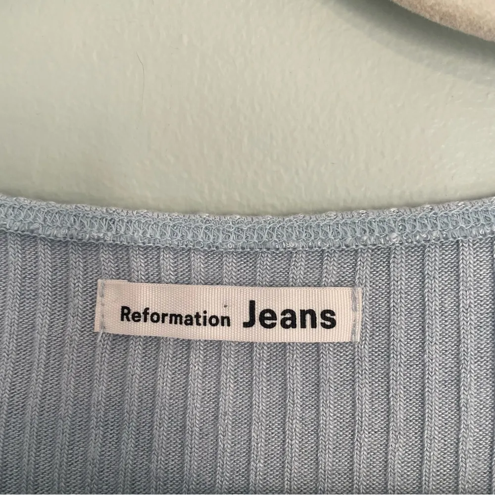 Reformation Bardot Ribbed Knit Top Light Blue Small - Image 11