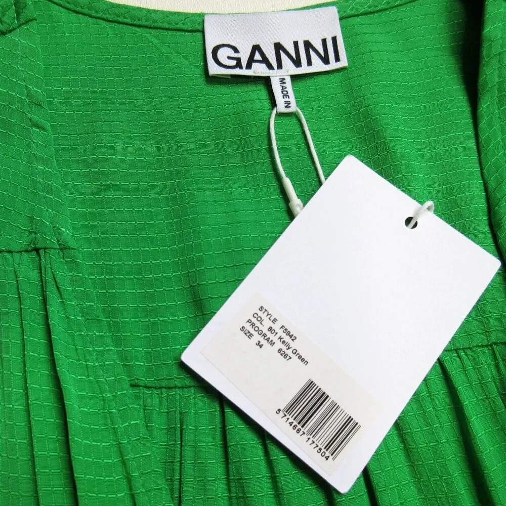NWT GANNI Ripstop Viscose Wrap in Kelly Green Shirt Dress 34 / US 2 $295 - Image 4