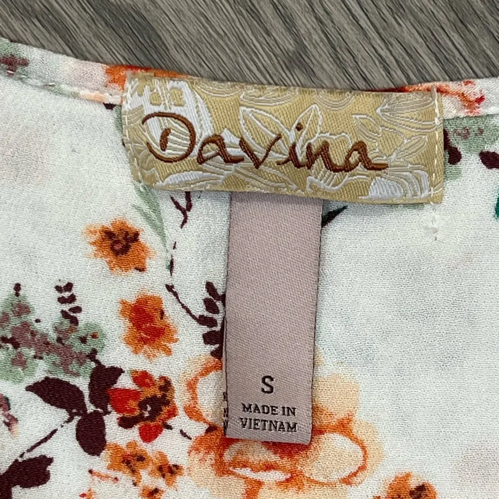 Davina White Coral Red Green Floral Print Top Blouse Shirt Peplum Small - Image 3