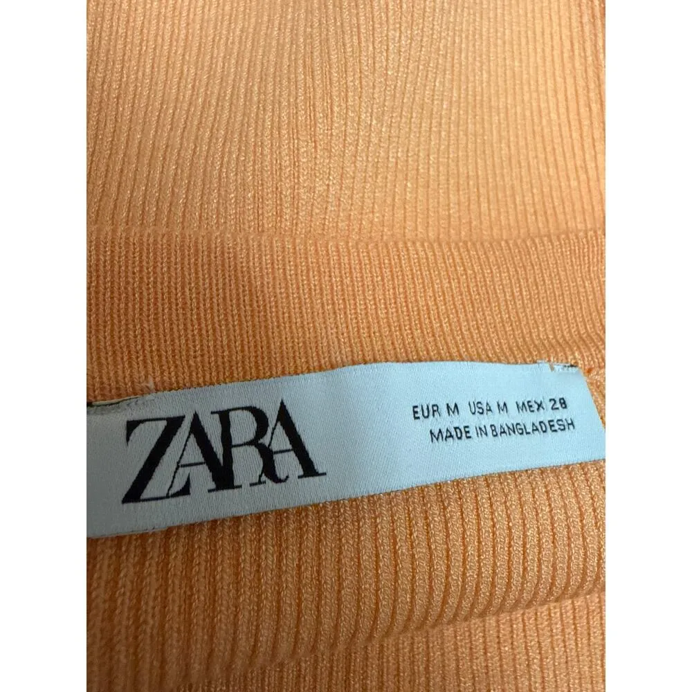 Zara Orange Ribbed Knit Sleeveless Square Neck Cami Camisole Tank Crop Top Sz M - Image 3