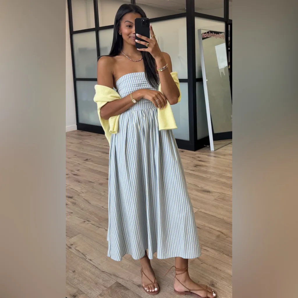 NEW Talulah Laura Striped Maxi Dress Pleated top Blue Cream  sz Small - Image 3