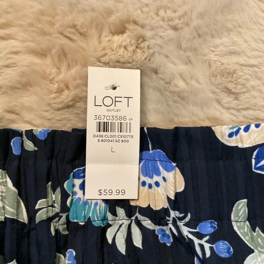 Loft Outlet Paisley Floral Flounce Skirt Navy Blue Pink Size Large Elastic Waist - Image 3