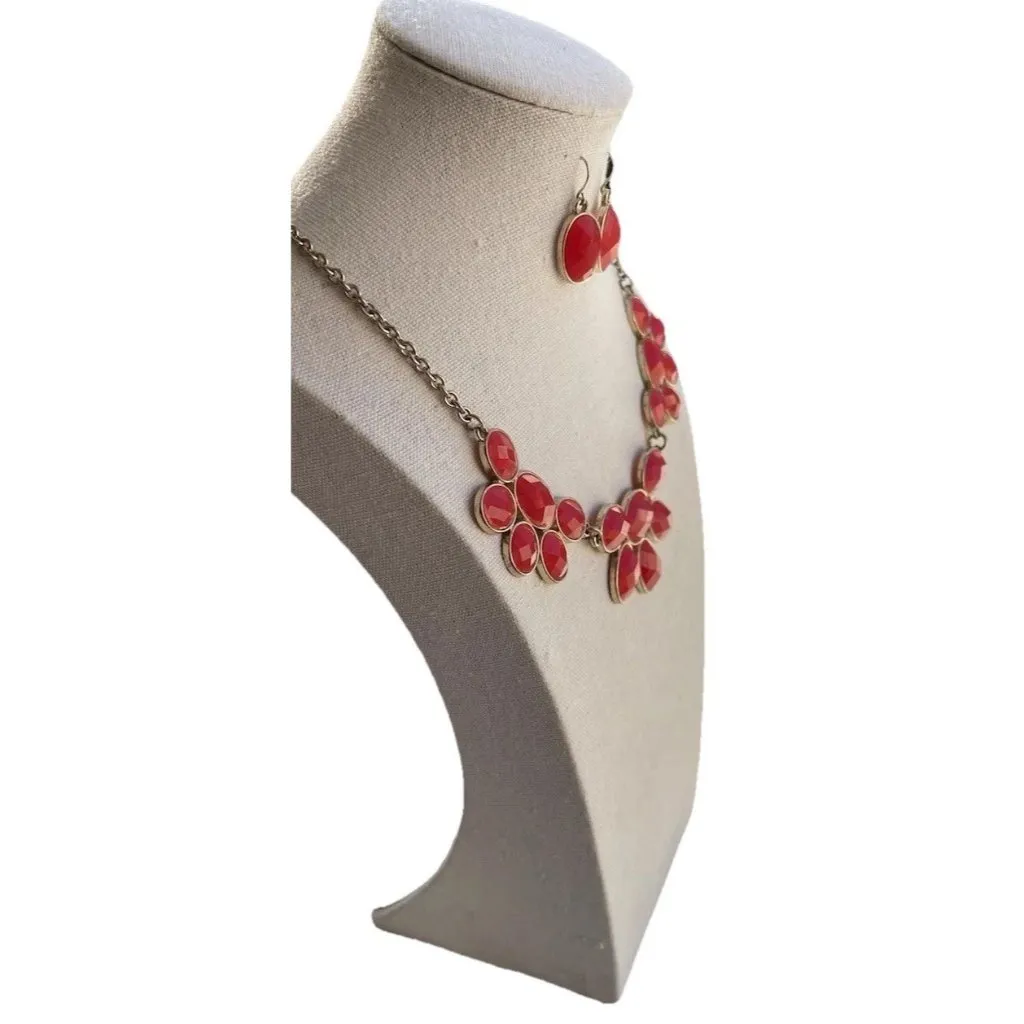 Vintage Charming Charlie Goldtone Burnt Orange Bead Scoop Necklace Earrings Gold - Image 2