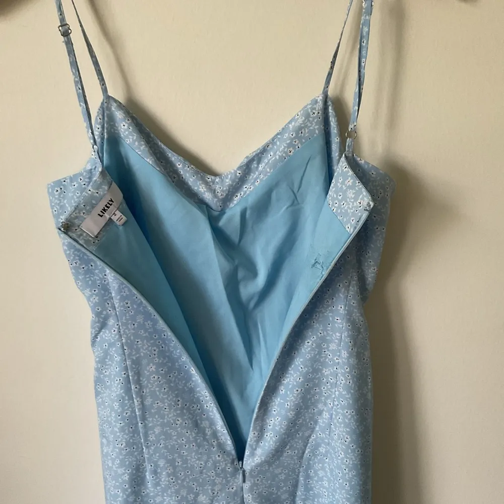 Likely Sallie Womens Ruffled Side Slit Maxi Dress Blue 2 - Image 5