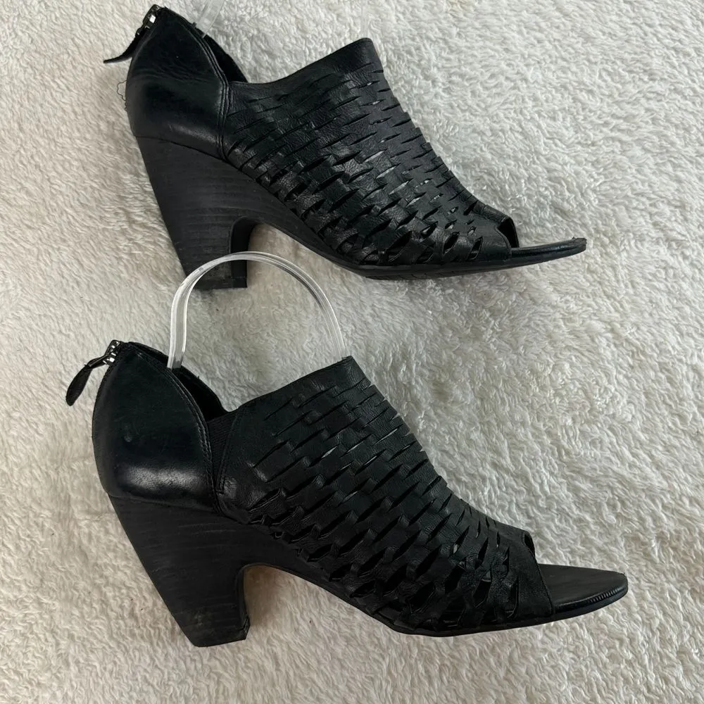 Franco Sarto Salito Bootie Womens Sz 8.5M Black Leather Cutout Back Zip Open Toe - Image 7