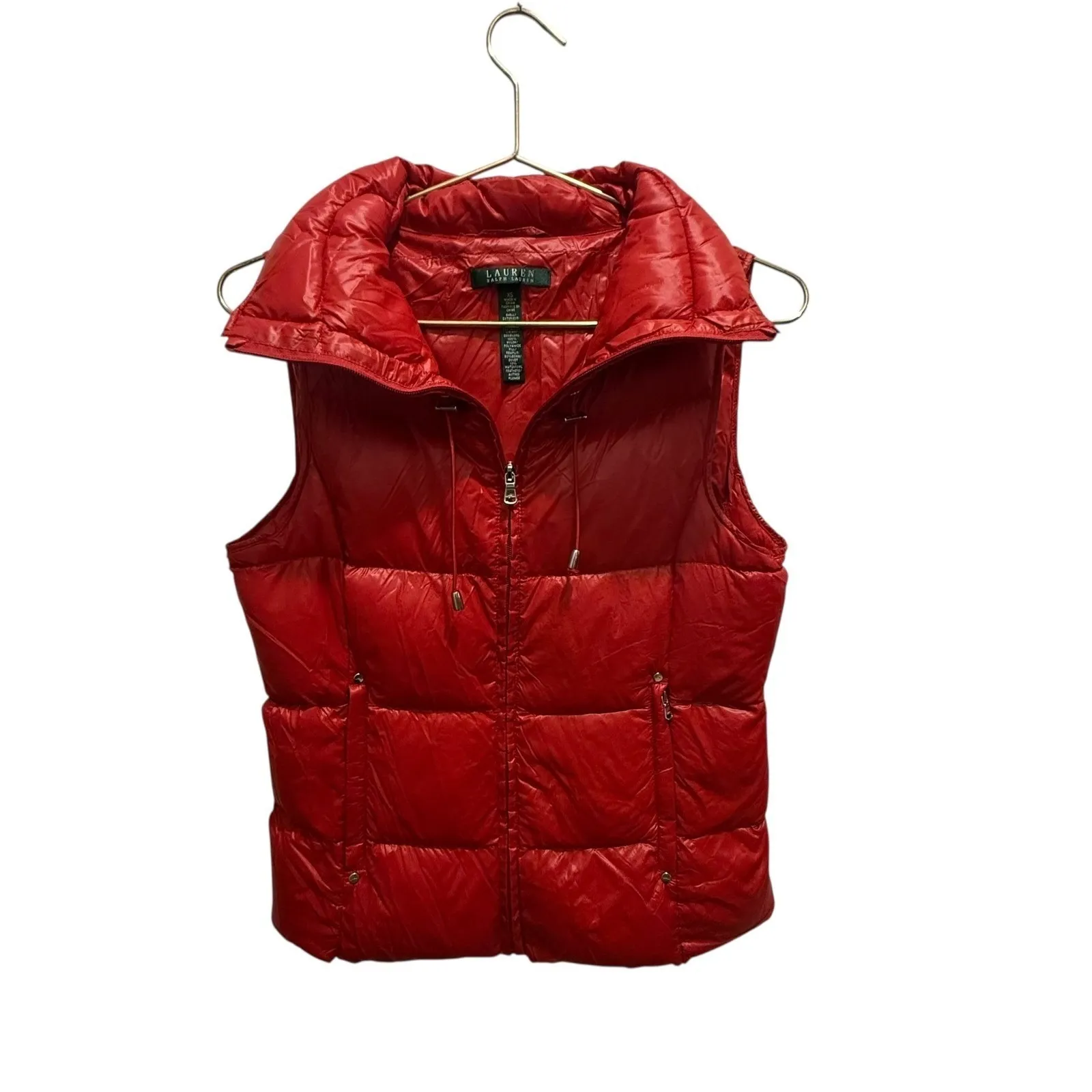Ralph Lauren Quilted Down Puffer Vest Cherry Red Insulated Winter Streetwear XS - Image 9