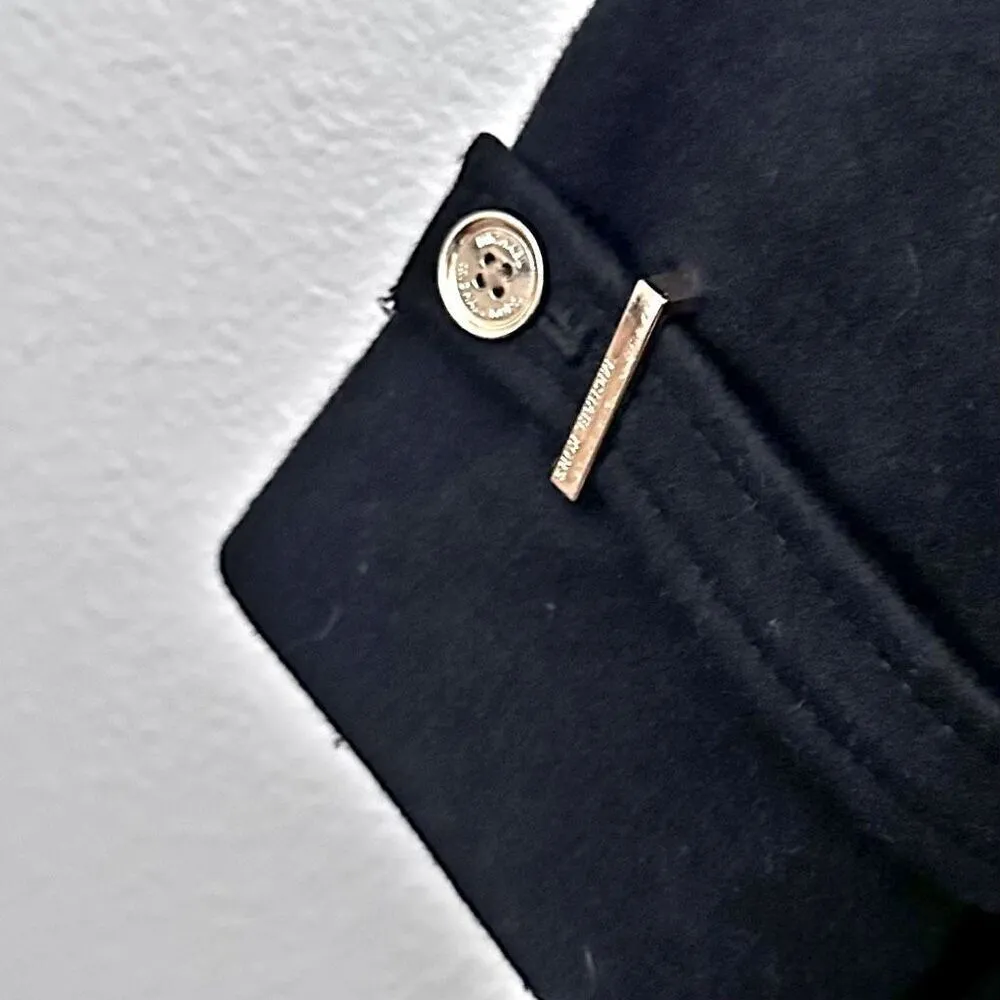 MICHAEL KORS | Black Pea Coat Overcoat Wool Blend Gold Hardware | Small - Image 4