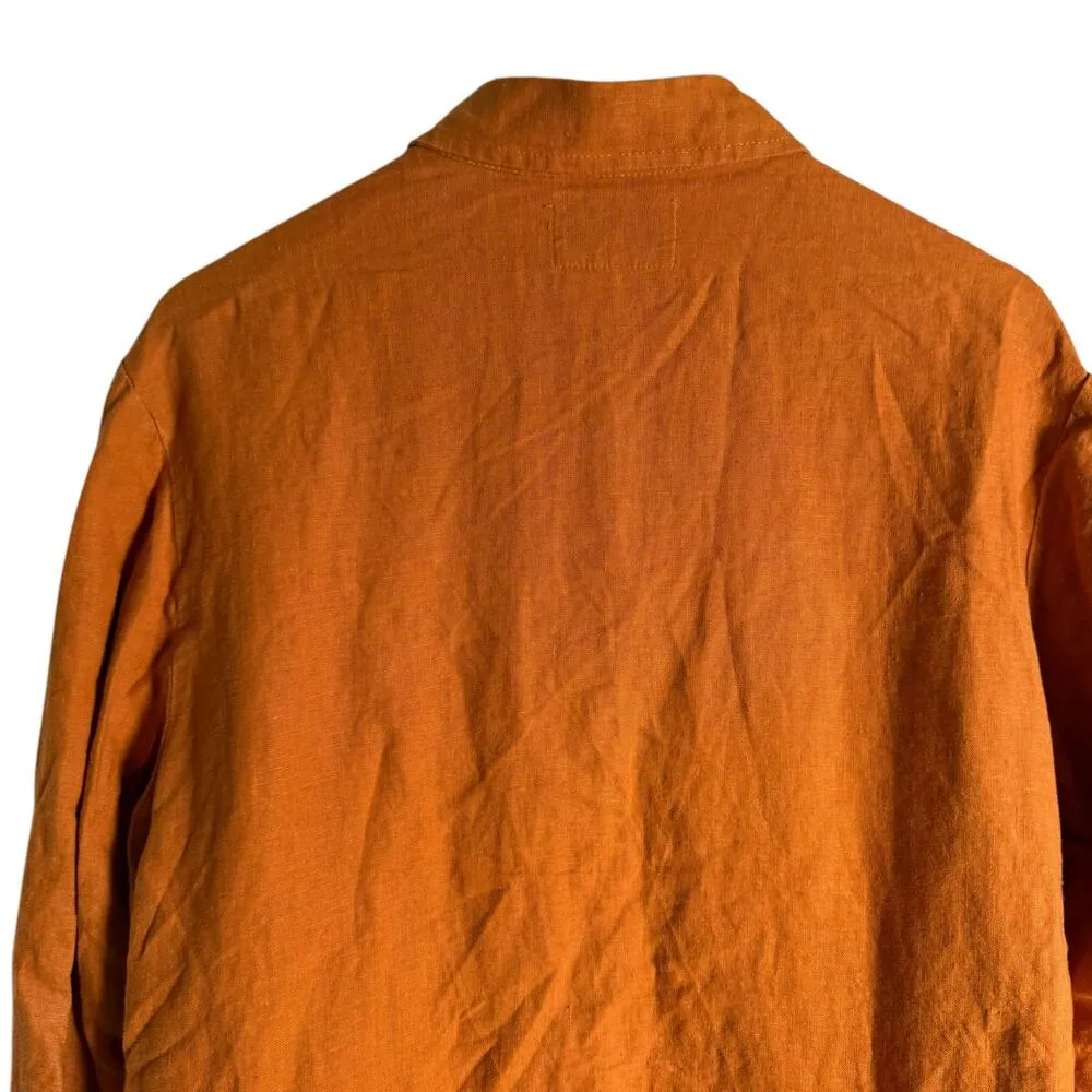 Flax 100% Linen Orange Button Front Shirt Top Size Small - Image 9