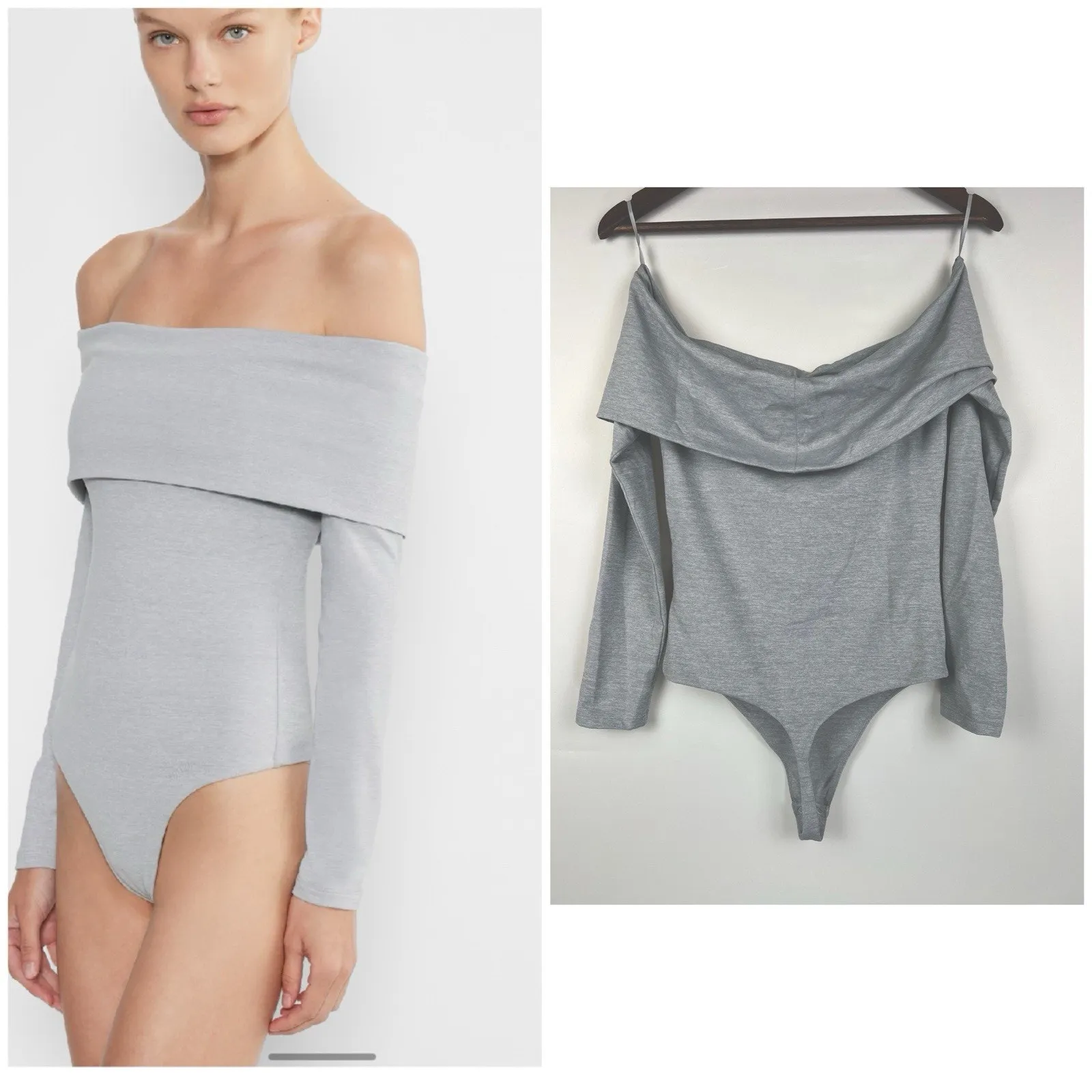 ARITZIA Contour Deco Off Shoulders Gray Bodysuit M - Image 4