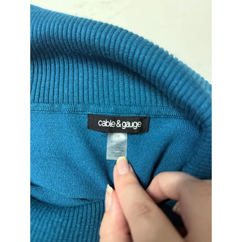 Cable & Gauge Sweater Women's Size 2X Wide Button Up Turtleneck Blue Office Wear - Image 6