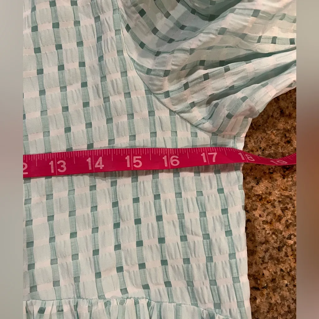 ENGLISH FACTORY GINGHAM TIERED MIDI DRESS Medium NWT Mint color short sleeve - Image 5
