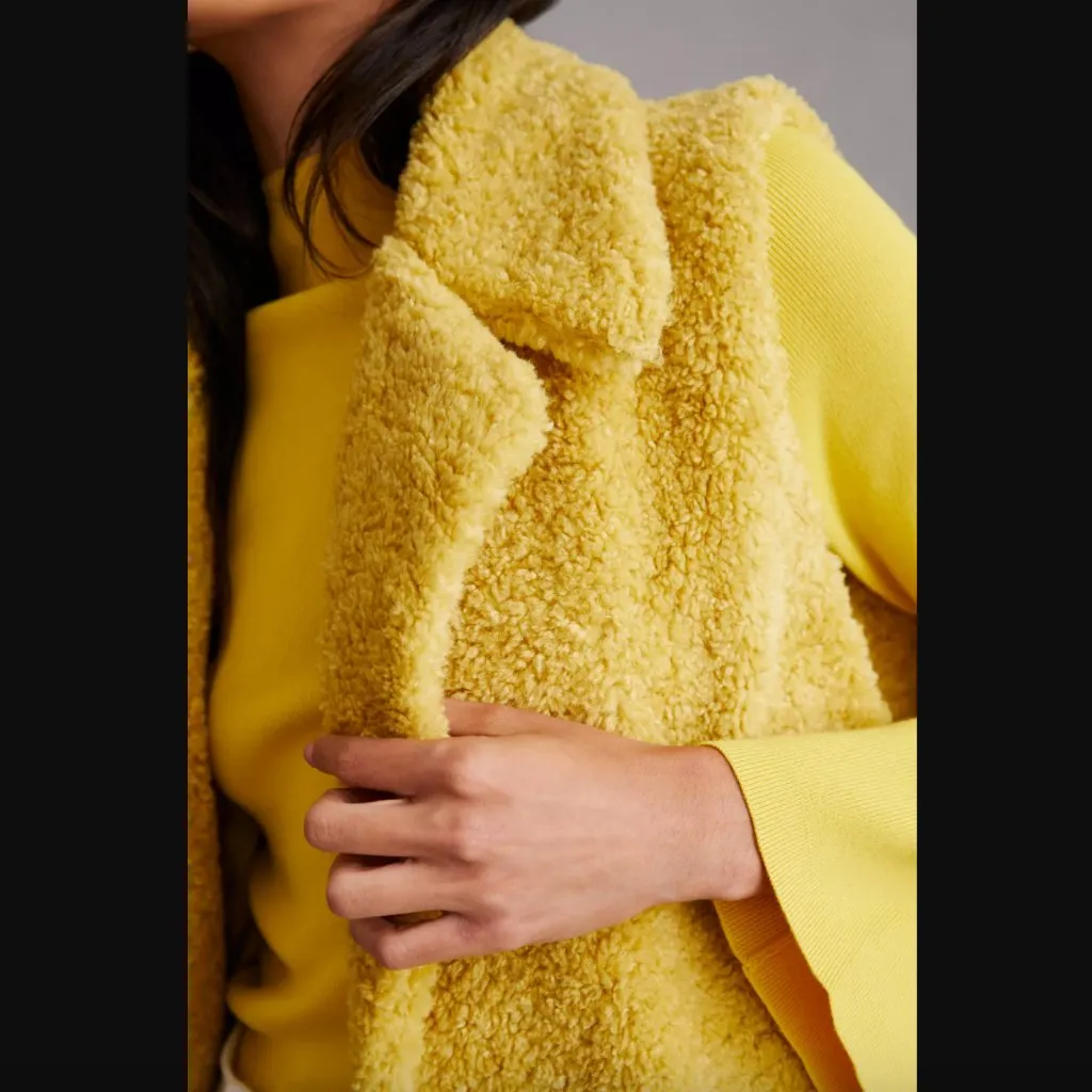 Anthropologie Pilcro Yellow Sherpa Faux Fur Vest One Size - Image 3