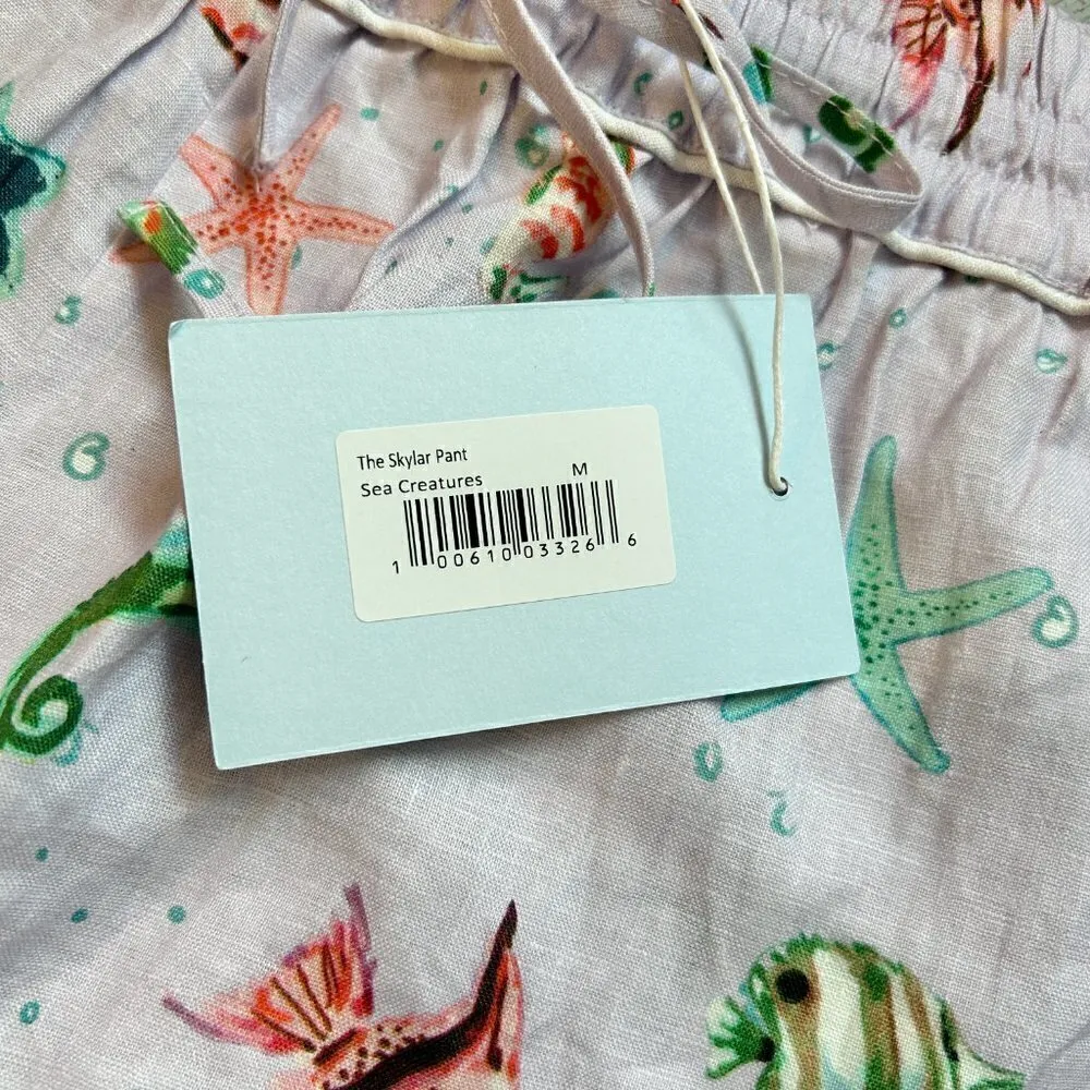 Hill House The Skylar 100% Linen Pants in Sea Creatures Size M NWT - Image 8
