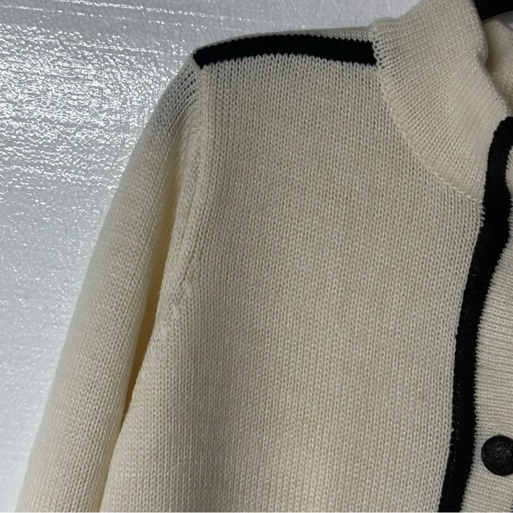 Boston Proper Sweater XL Cardigan Long Ivory Black Detail Button Down Wool Blend - Image 3
