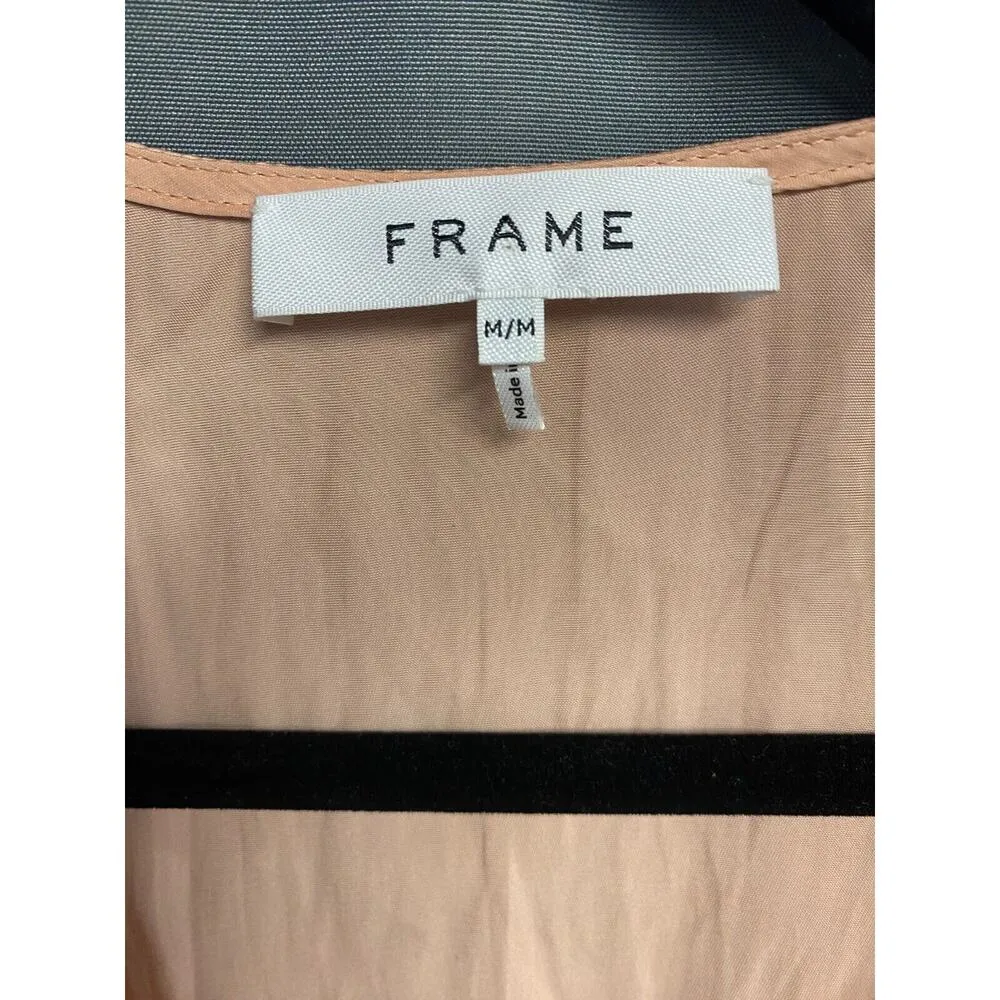 Frame Blouse Top Womens Medium Beige Long Sleeve Shirred Button Front Preppy B47 - Image 2