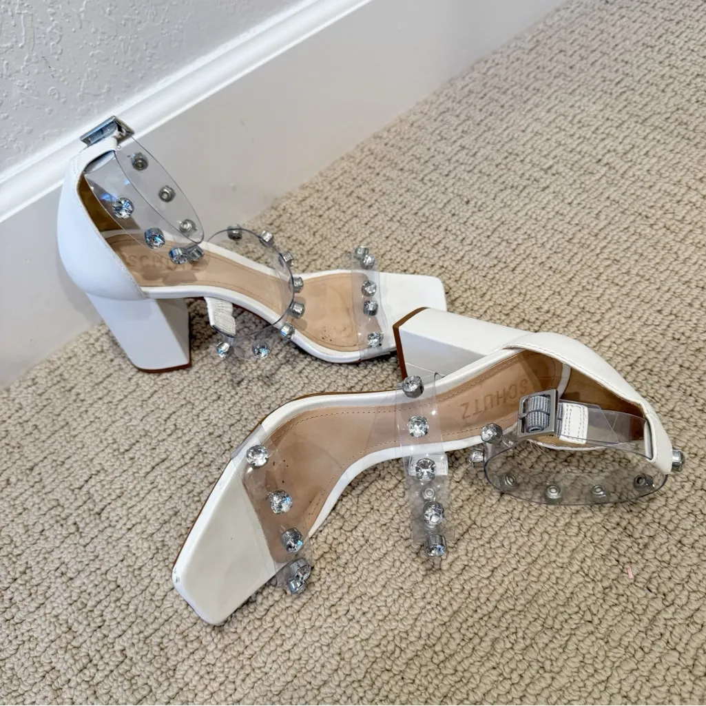SCHUTZ Tandy Sandals in White with Crystals size 8‎ - Image 11