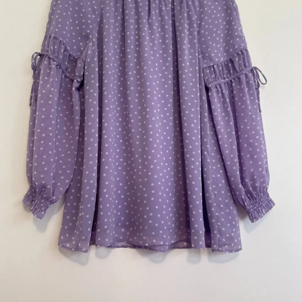 SUSAN GRAVER Printed Sheer Chiffon Raglan Sleeve Peasant Top Lilac Lavender Boho - Image 5