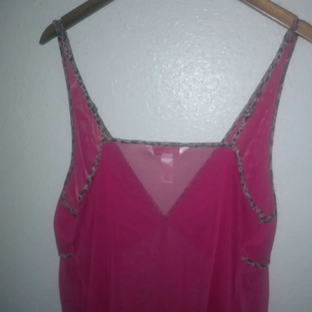 Cacique 22/24 Negligee Sleep Gown Chemise Pink Leopard Trim Plus - Image 4
