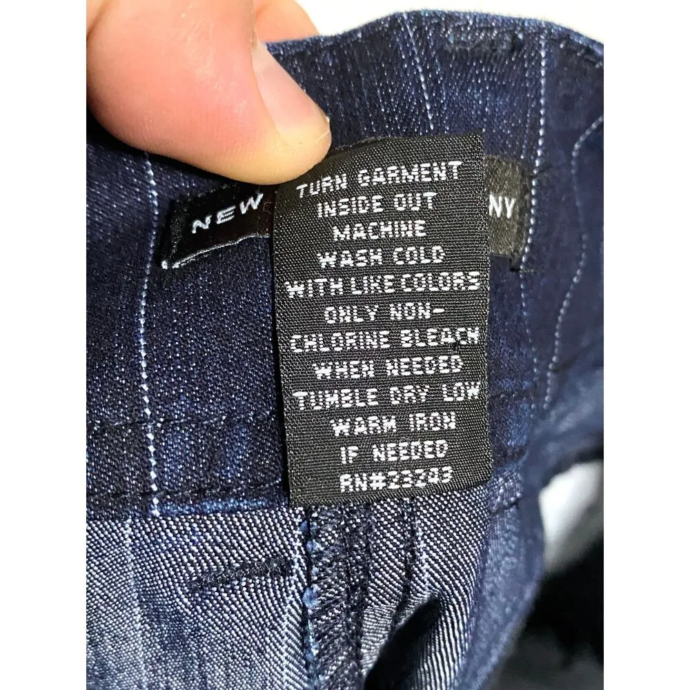 New York & Company Dark Wash Blue Pinstriped Flare Pants Jeans Womens 6 Stretch - Image 7