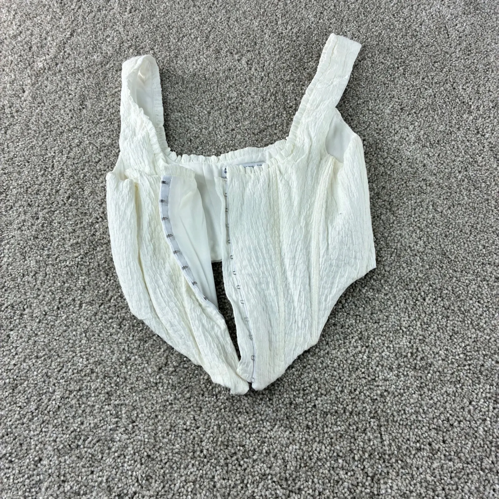 Stradivarius White Corset Top Women's Medium Square Neck Sleeveless Hook & Eye - Image 5