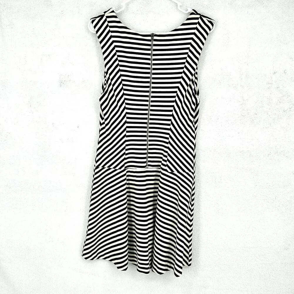 FREE PEOPLE Dress Women Size Large Drop Waisted Flare Black & White Striped - Image 4