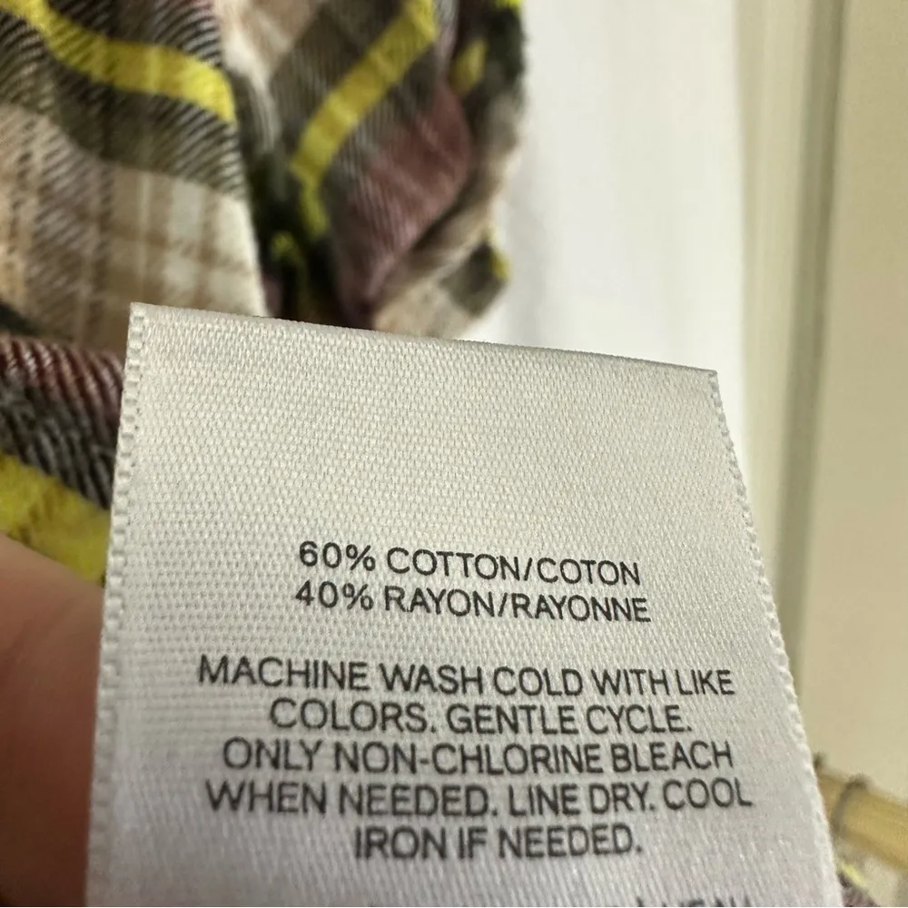 Short Sleeve Button Flannel Womens Medium Yellow - Image 6