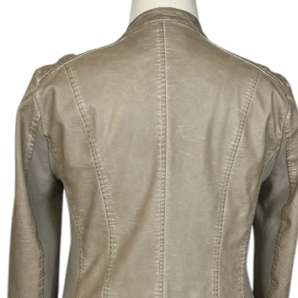Sebby Faux Leather Jacket Moto Collarless Zipper Knit Taupe Tan Women’s Size XXL - Image 8