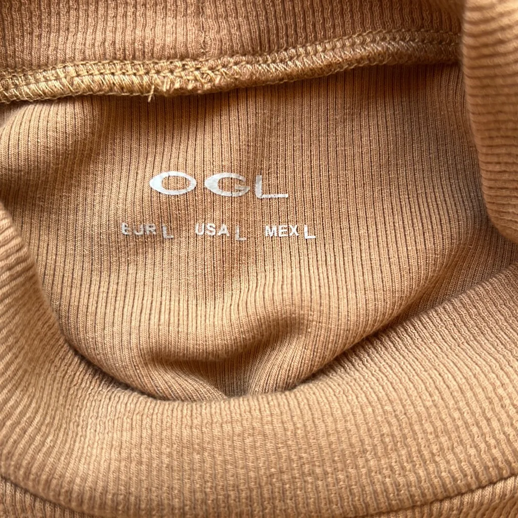 OGL Sleeveless High Neck Corset Detail Crop Top Camel Size Large Tan - Image 3