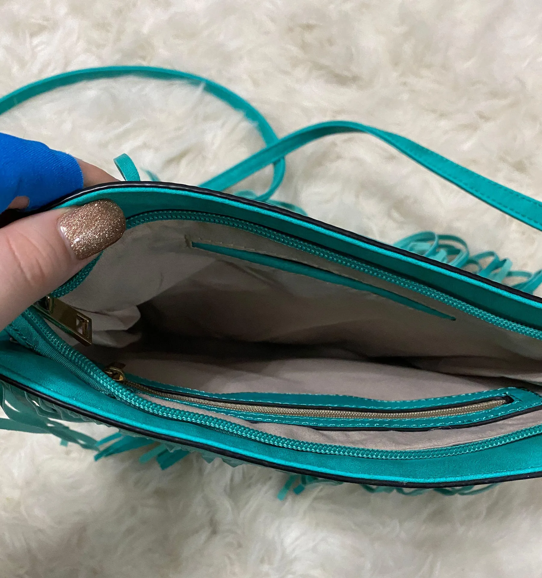 Teal Fringe Purse Green - Image 2