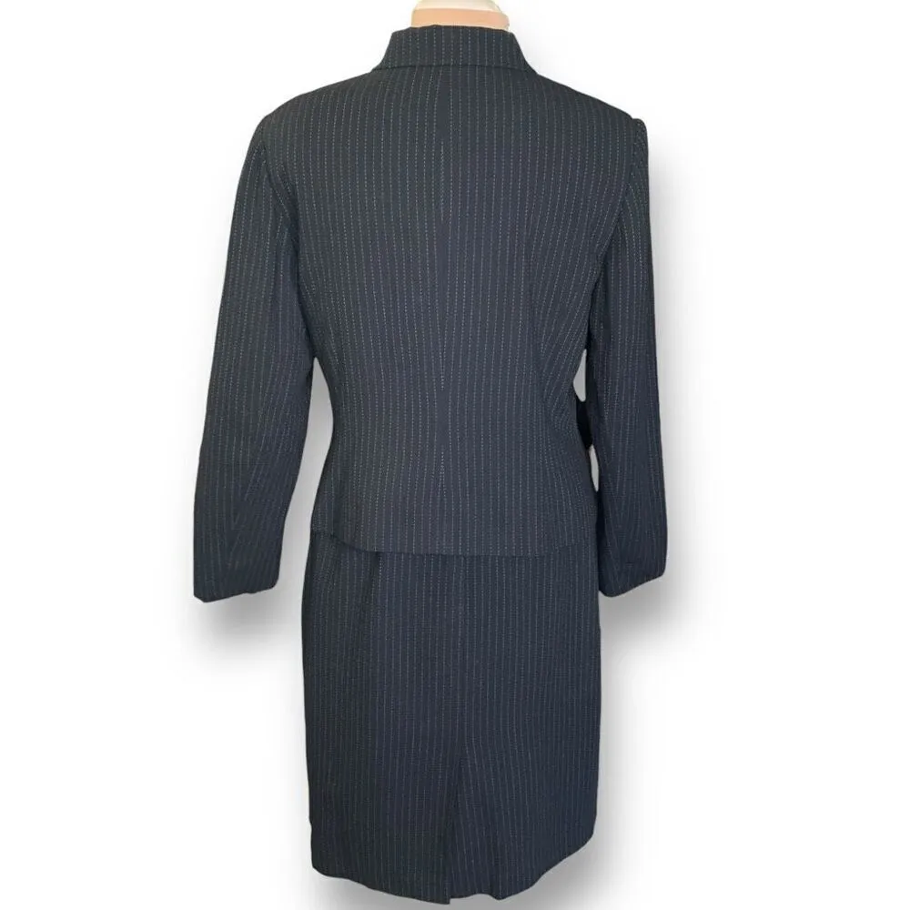 Vintage Jacqueline Ferrar Suit Set Pinstriped Printed Black Jacket Pencil Skirt Size 14 - Image 3