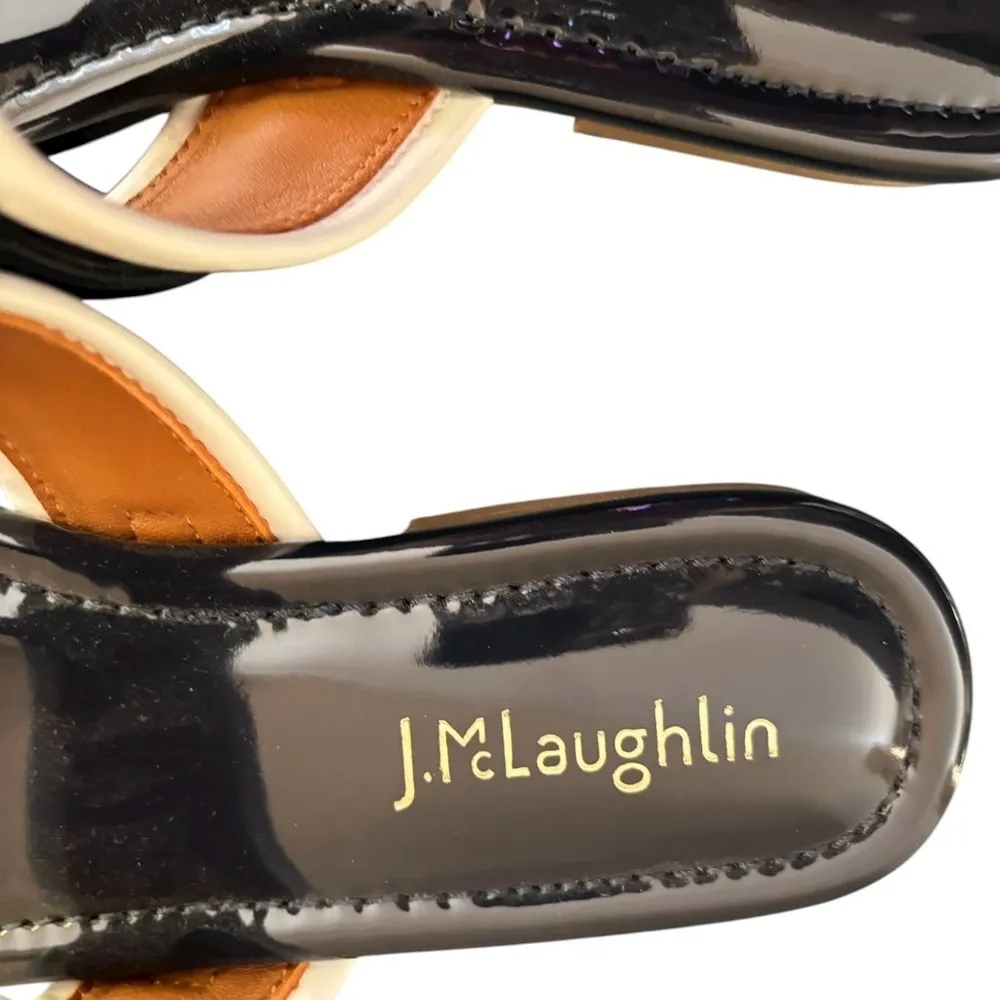 J. McLaughlin Faux Patent Leather Thong Sandal 8.5 Navy White Elevated Design - Image 7