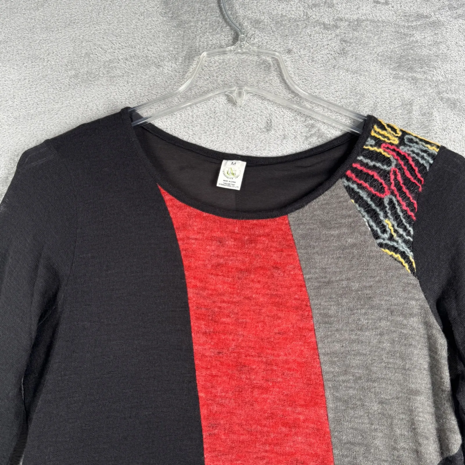 This‎ and That Tunic Women Color Block Long Sleeve Knit Accent Bohemian Size M Black Size M - Image 4