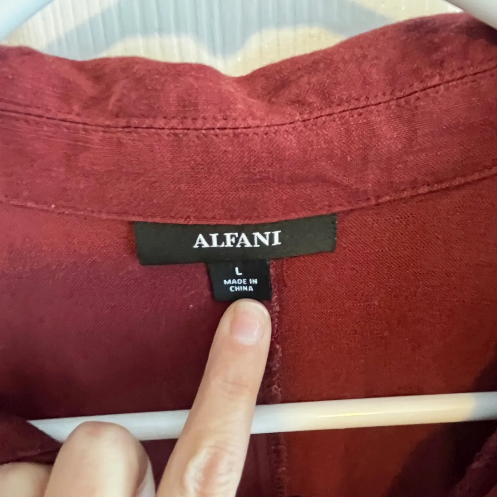 Alfani Burgundy V-Neck Short Sleeve Midi Linen Blend Dress with Pockets Size L - Image 6