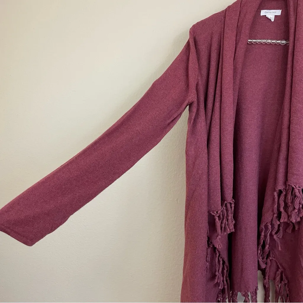 Garnet Hill Cotton-Cashmere Blend Fringed Cardigan Sweater Size XS Western Boho - Image 3