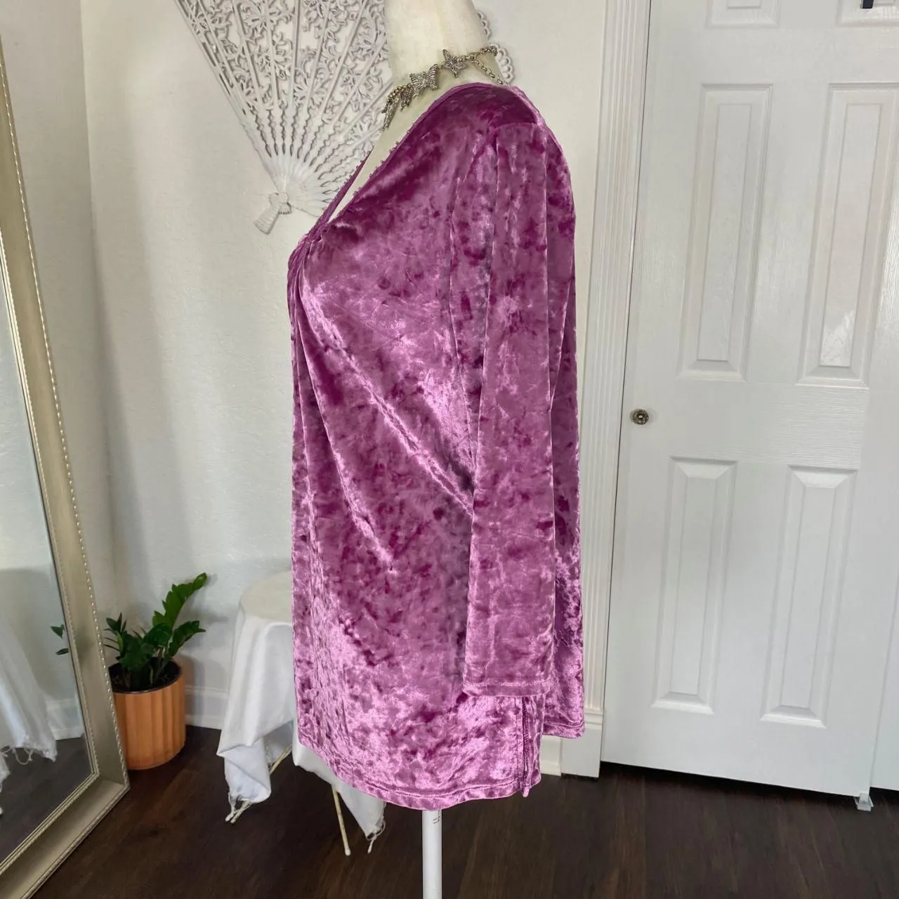 Faded Glory Whimsygoth Pink Lilac Purple Velvet Beaded Fairy Long Sleeve Top L - Image 5