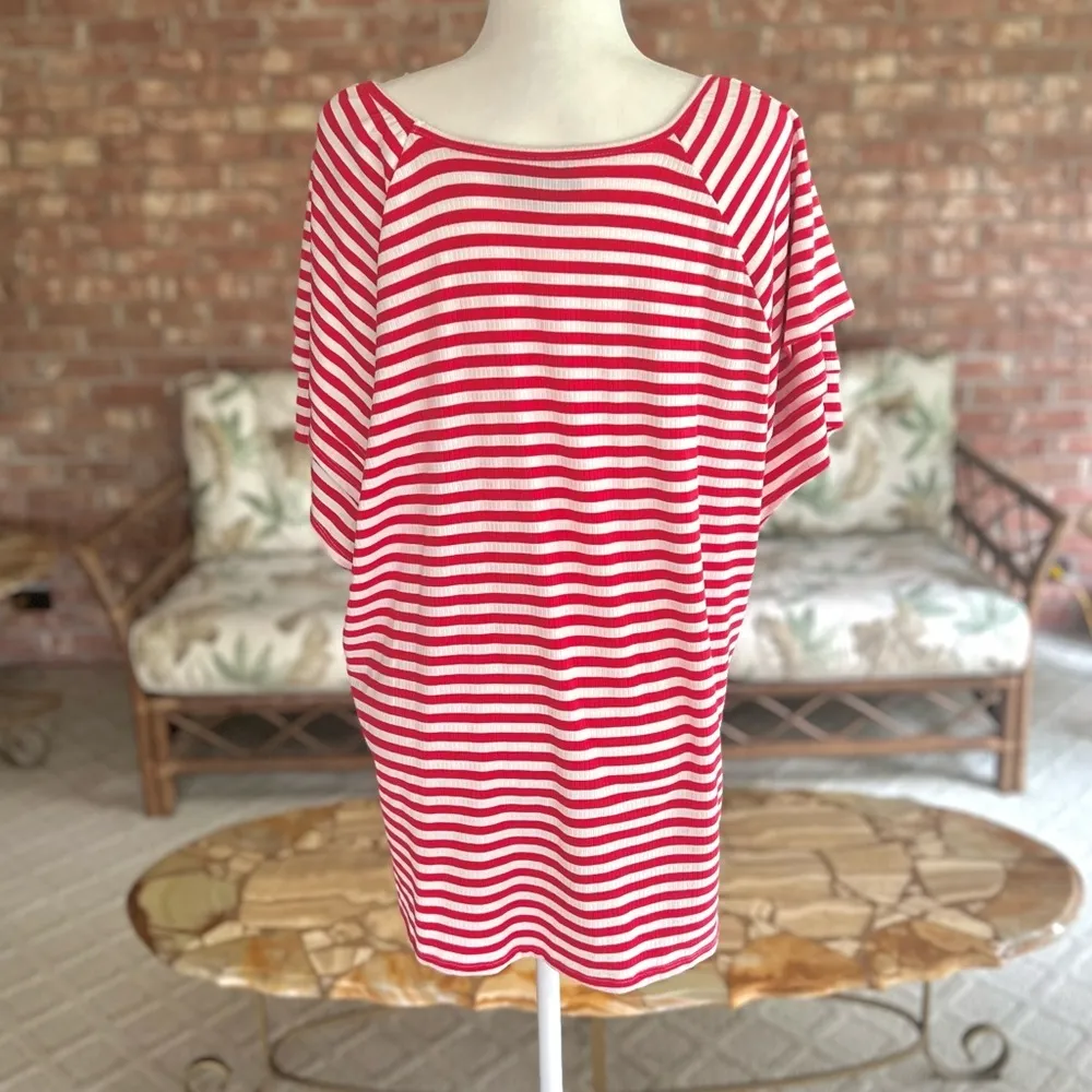 Wrangler Essential Flutter Tee Shirt Red Striped Knit Top 3XL - Image 8