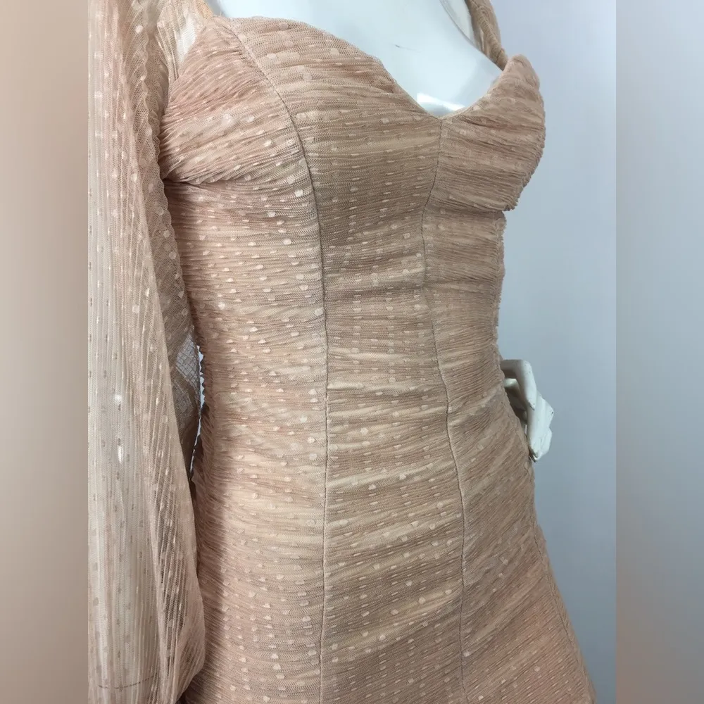Miss Lola Mini Dress Polka Dot Sheer Sleeve Ruched S - Image 9