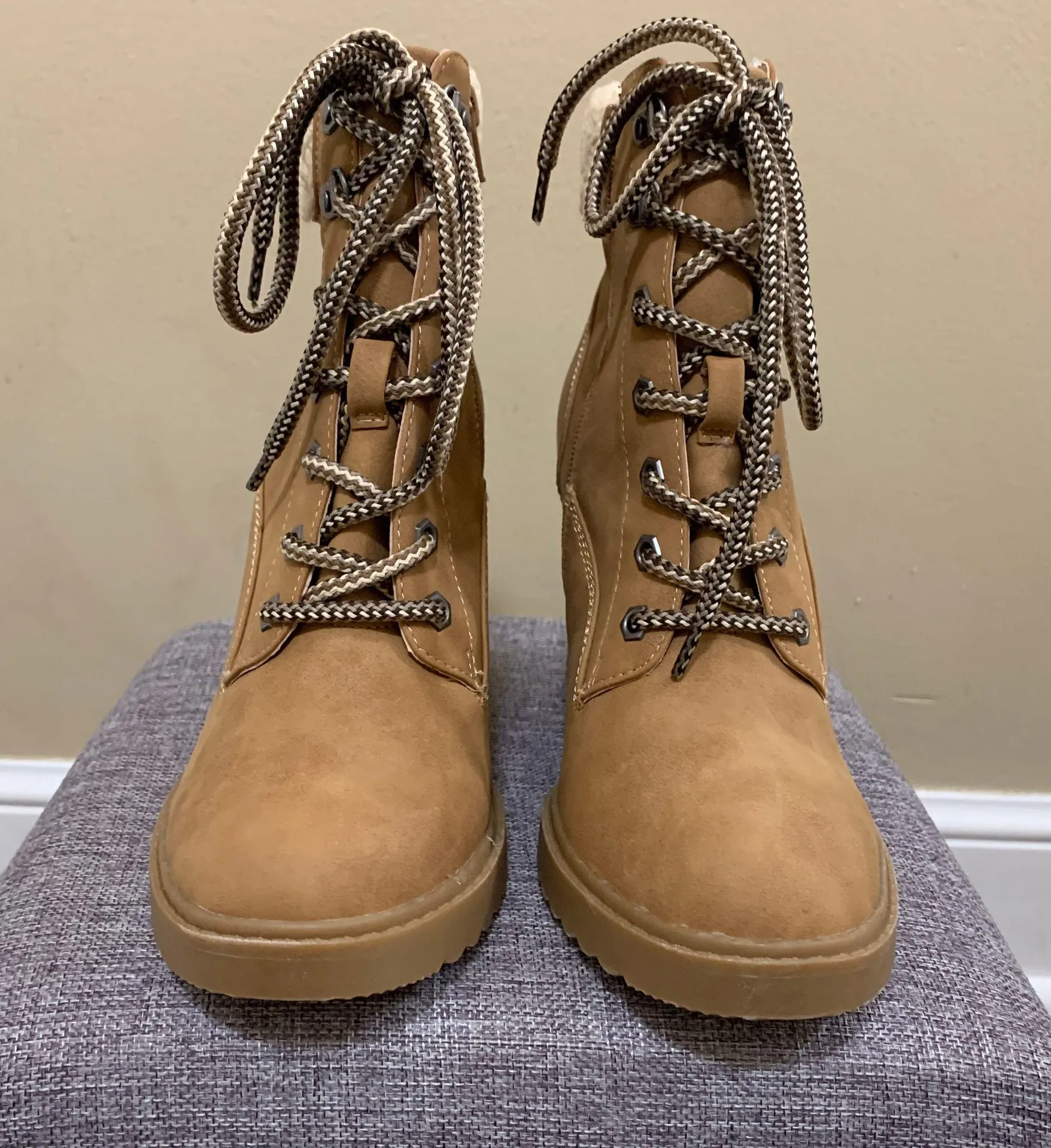 DV  Tan Sherman Lace Up Wedge Booties - Image 10