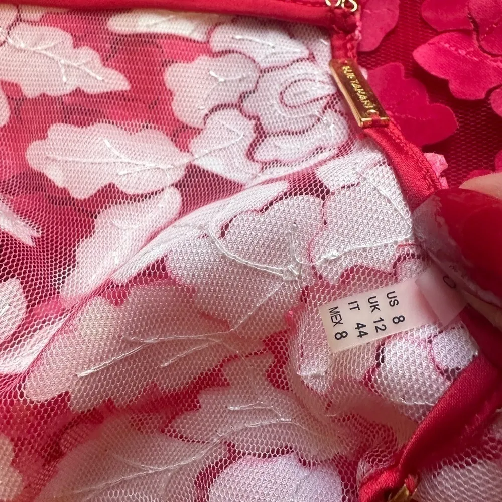 Elie Tahari Pink Feather Embroidered Tulle Midi Dress - Image 9