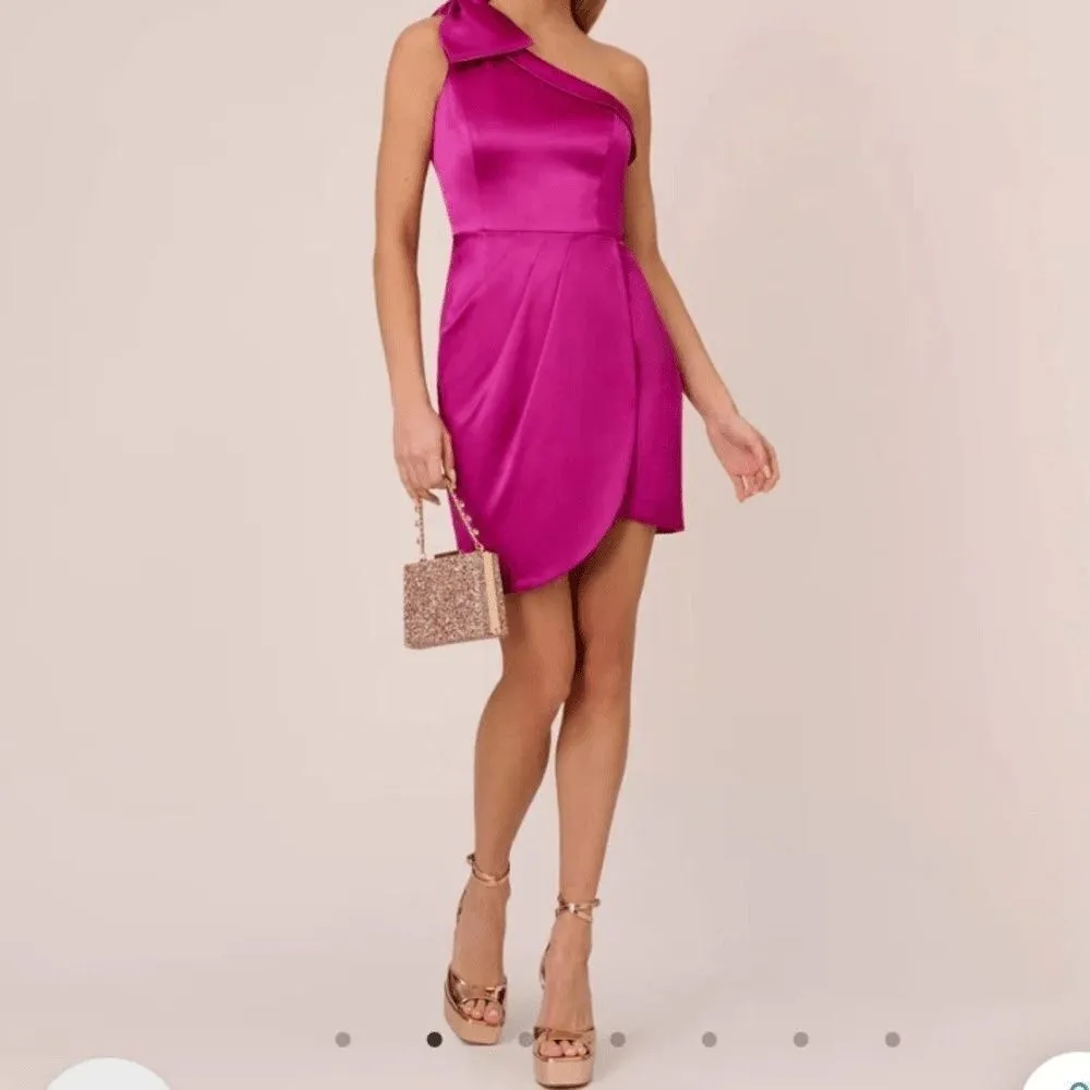 Adrianna Papell 16 One-Shoulder Statin Charmeuse Dress Plus size Liquid Shimmer - Image 4