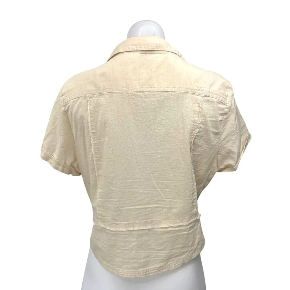 Miou Muse Yellow Collared Short Sleeve Cropped Button Down Shirt Top Size L Size L - Image 2
