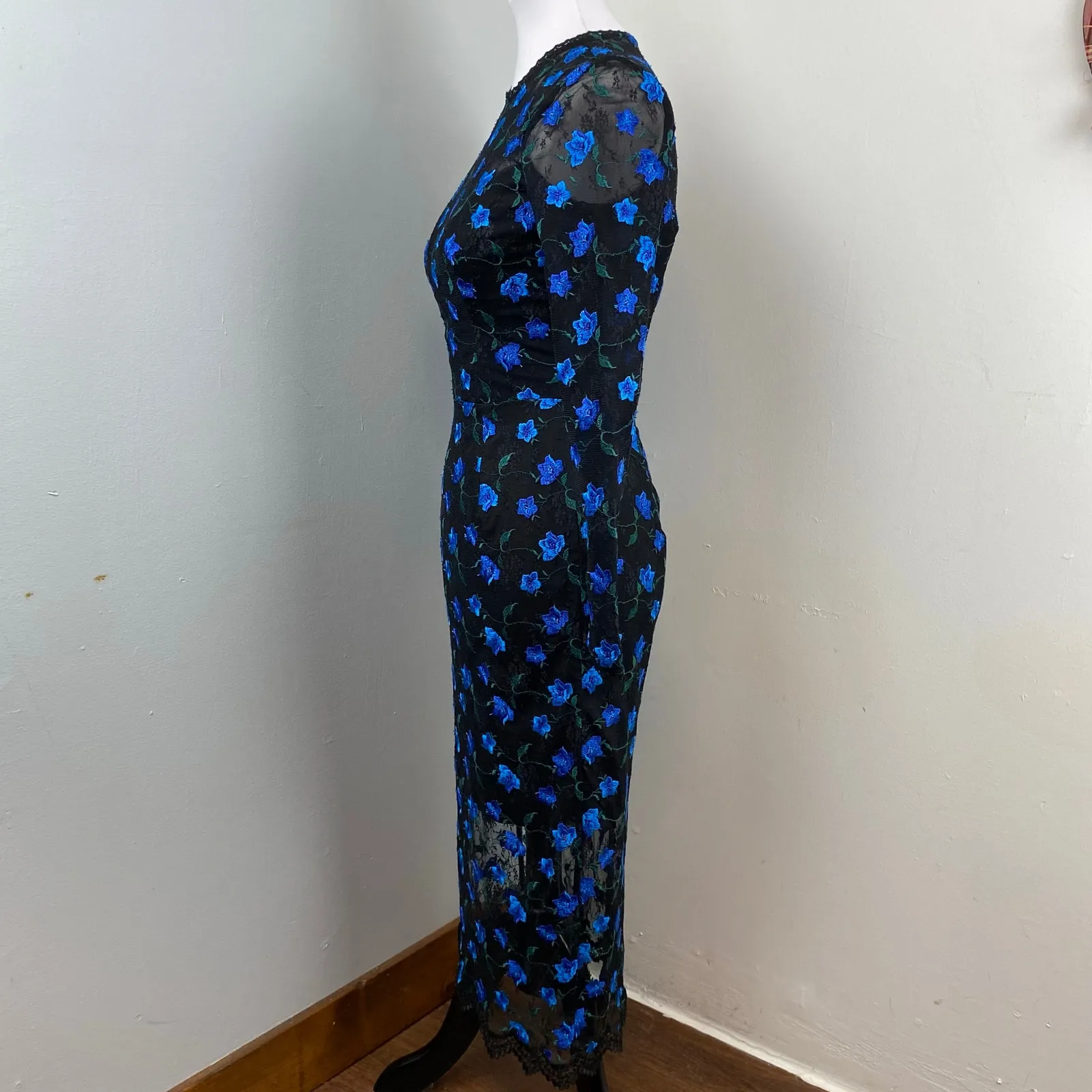 Dress The Population Sophia Indigo  Embroidered Lace Illusion Dress Small - Image 11