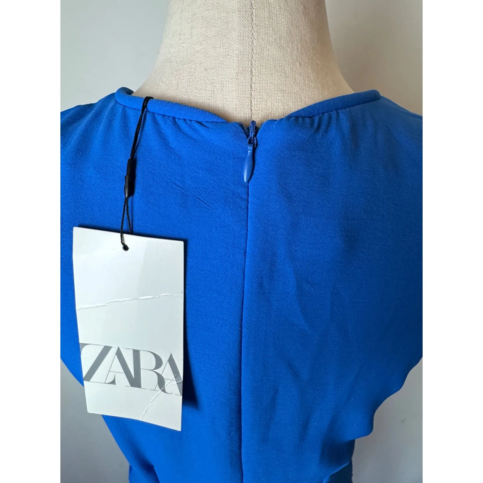 Zara‎ Dress Women Medium Royal Blue Ruched V Neck Sleeveless Midi NWT Party - Image 9