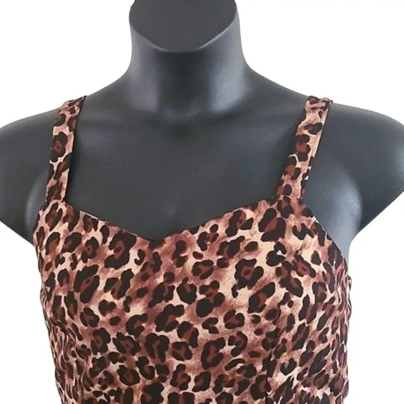 Iris Women's Leopard Print Sleeveless Peplum Top - Size Large - Image 3