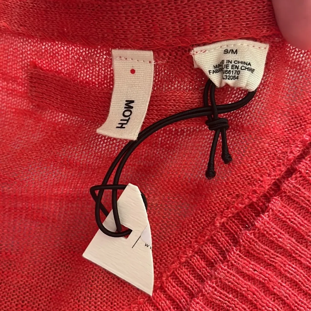 Anthropologie Moth Taupo Coral Red Asymmetrical Ruffle Kimono Cardigan Sweater - Image 100